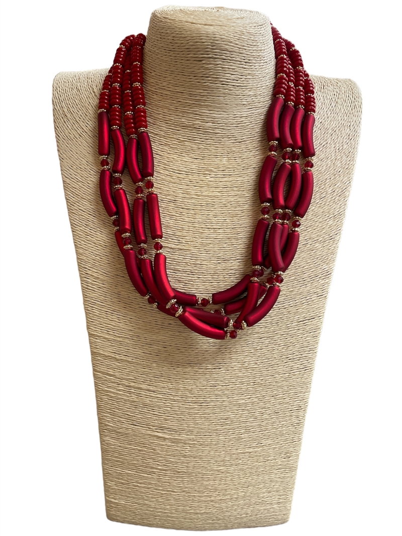 W186DR  DARK RED ACRYLIC NECKLACE