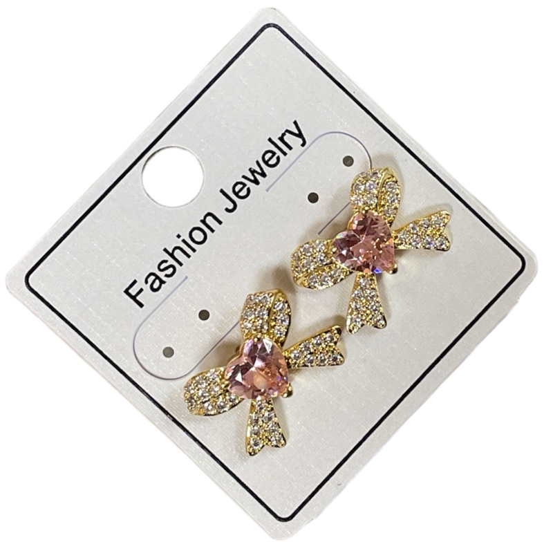 W95B BOW PINK STONE IN CENTER EARRINGS