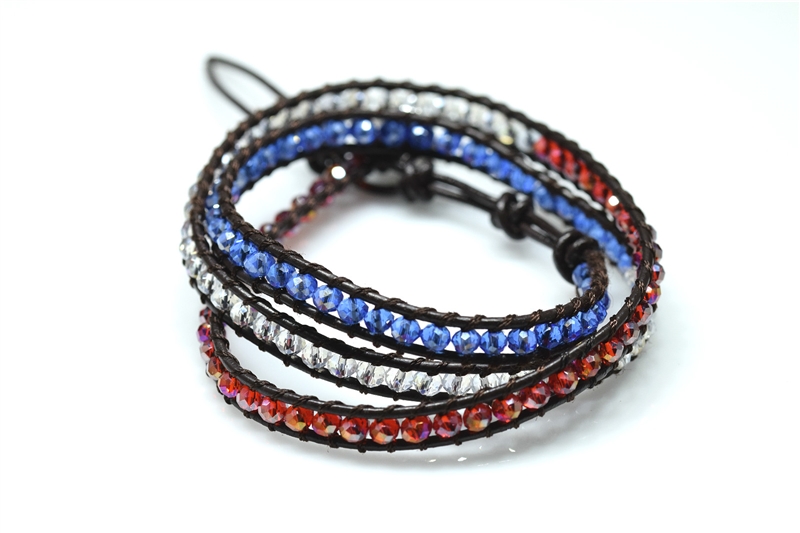 WAB-12 Crystals/Stone 3 wrap around  Leather Bracelet