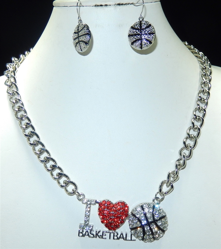 WNE-6191  BASKETBALL RHINESTONE NECKLACE SET