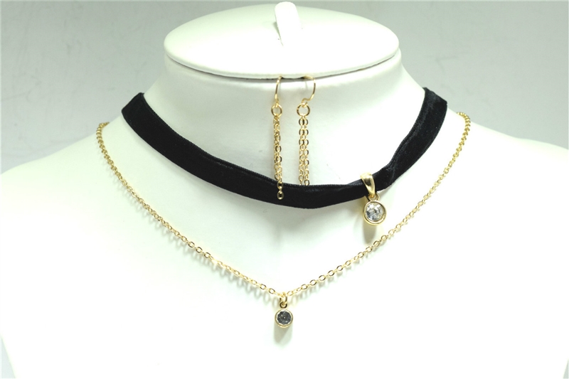 WNE7473GD Crystal 2round  choker set