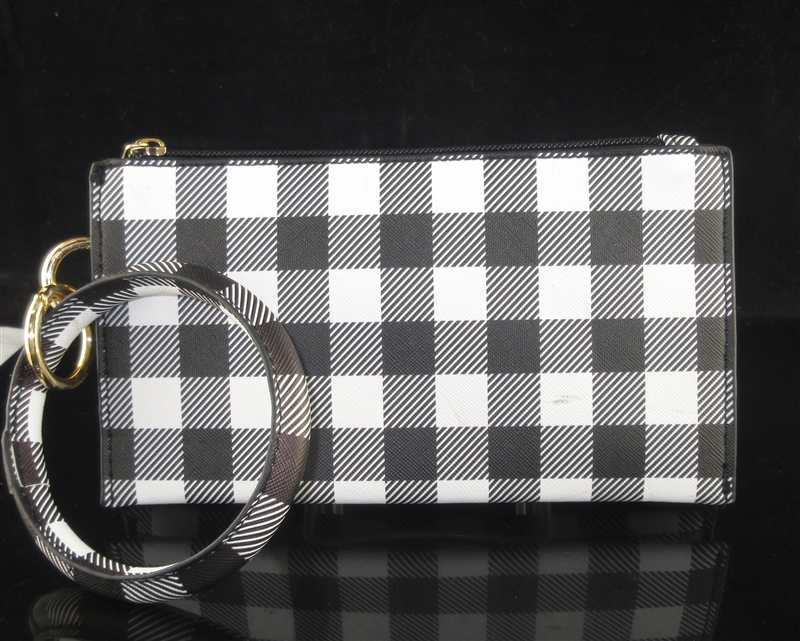 WTS07 WHITE/BLACK BUFFALO PLAID PATTERN WRISTLET BAG