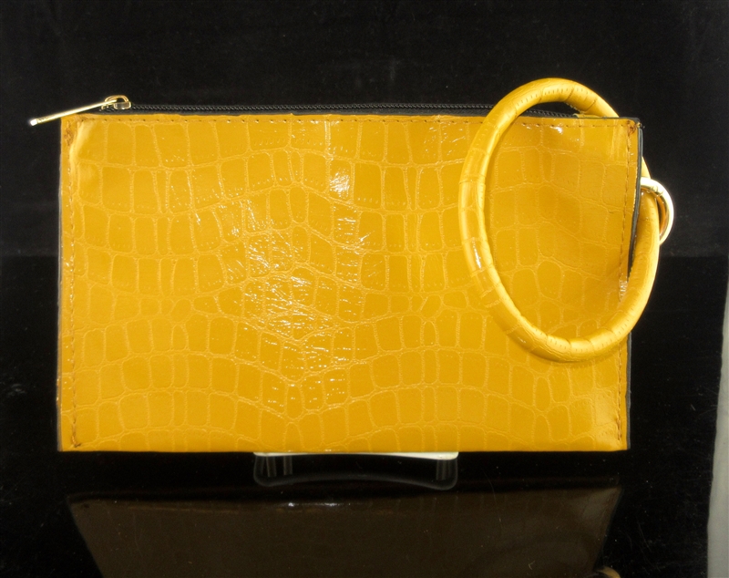 WTS32 DARK MUSTARD CROCODILE SKIN WRISTLET BAG