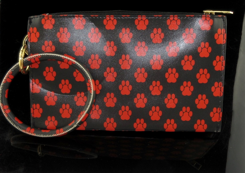 WTS37 BLACK AND RED PUPPY PAW PRINT WRISTLET BAG