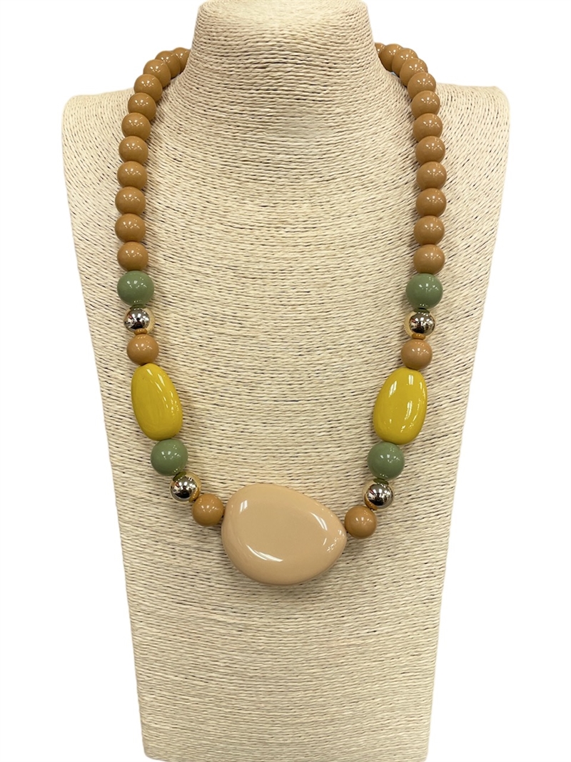 XN-1088 BROWN IRREGULAR BEADED ACRYLIC NECKLACE