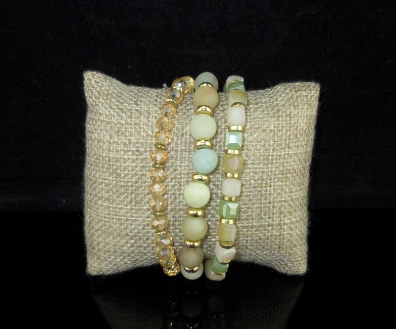 YB2634GDMI AMAZONITE STONE/CRYSTAL BEADED GOLD WATCH BAND