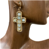 YE2134  SEMI-PRECIOUS STONE CROSS  EARRINGS