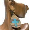 TE2237 CROSS WOODEN TEARDROP EARRING