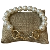YMB4968 PEARL BEADED GOLD U PENDANT STRETCH BRACELET