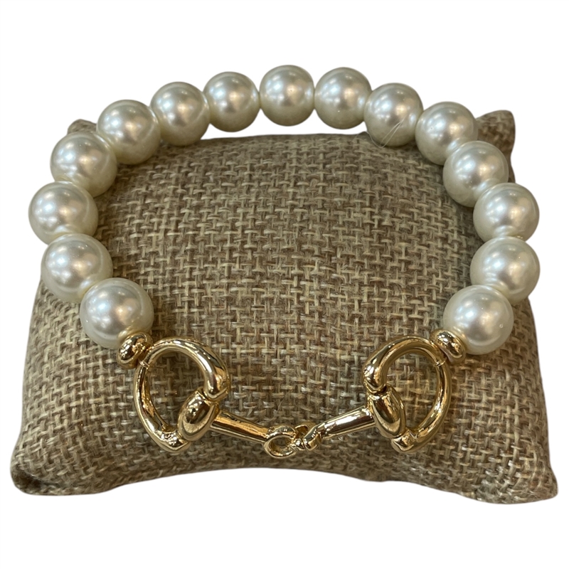 YMB4968 PEARL BEADED GOLD U PENDANT STRETCH BRACELET