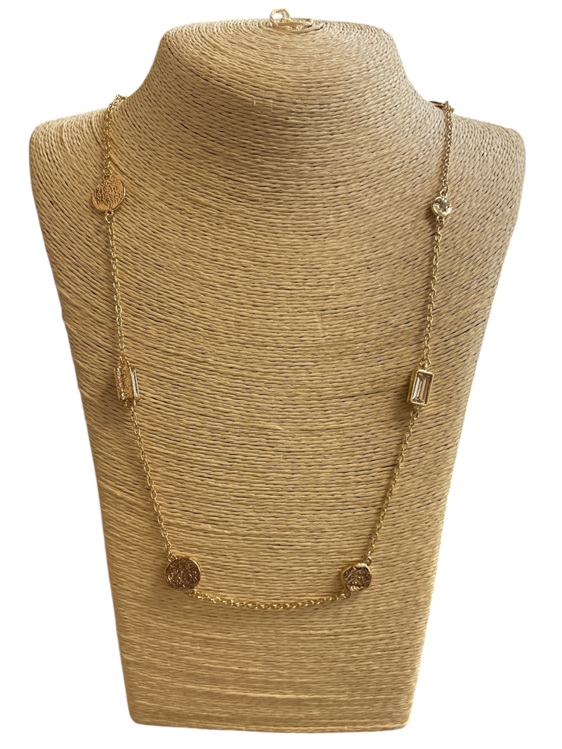 YMN8259 HAMMERED CIRCLES & STONE LONG NECKLACE