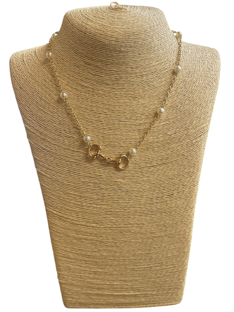 YMN8287 PEARL BEADED GOLD  SMALL U LINK PENDANT SHORT NECKLACE
