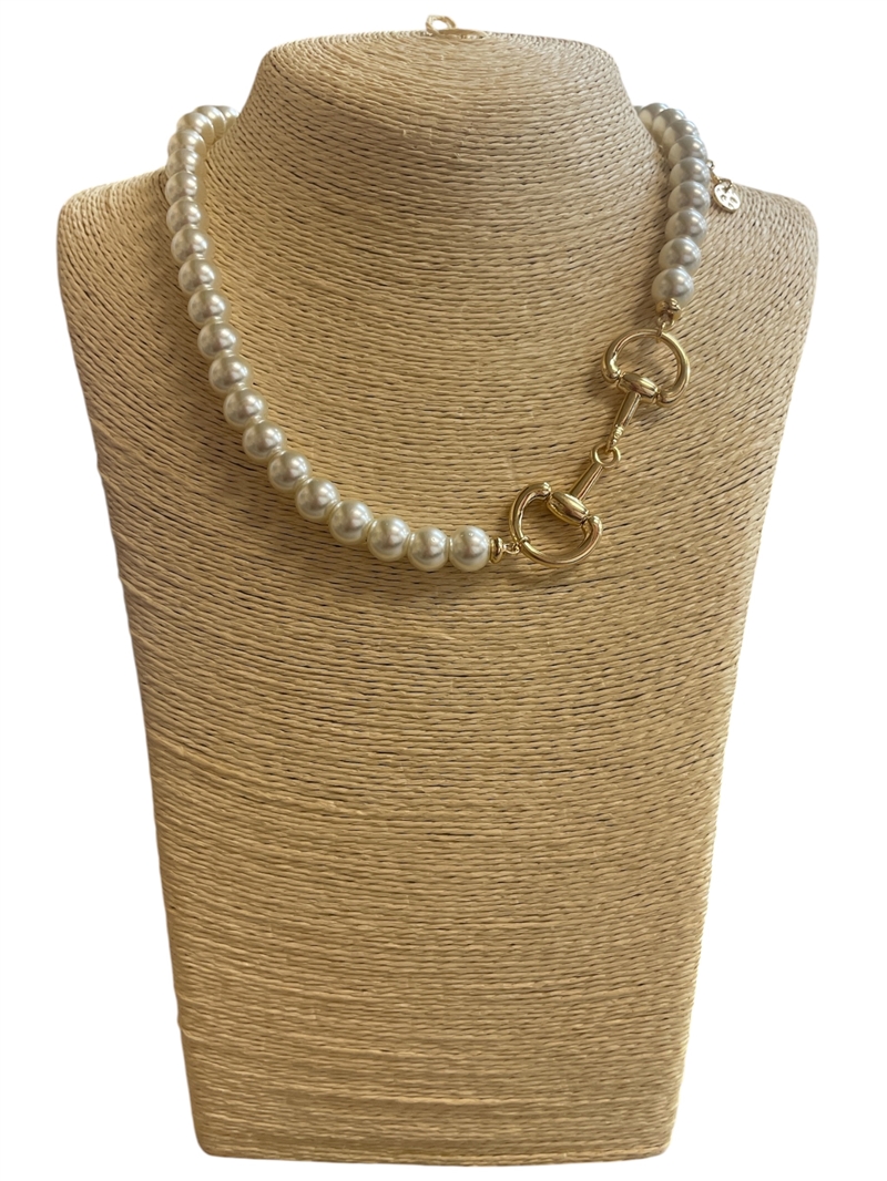 YMN8288 PEARL BEADED GOLD U LINK PENDANT SHORT NECKLACE