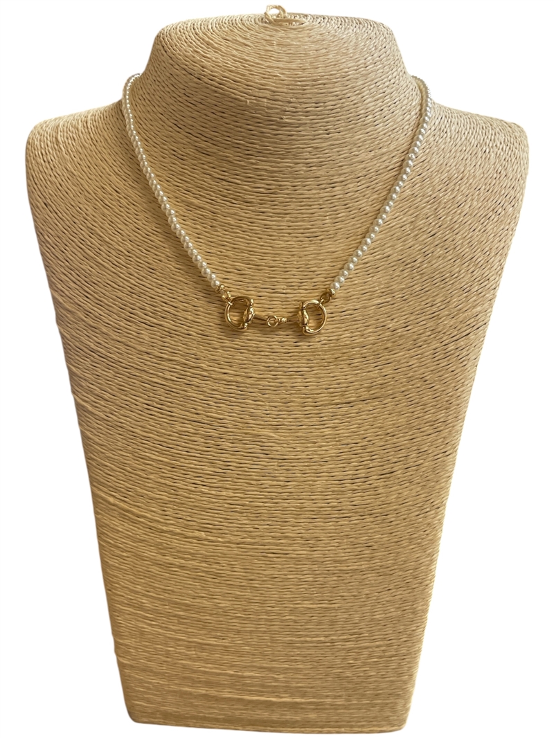 YMN8291 PETITE PEARL BEADED U LINK PENDANT SHORT NECKLACE