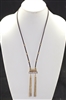 ZQN2674  SILVER RHINESTONE CHAIN TASSEL LEATHER NECKLACE