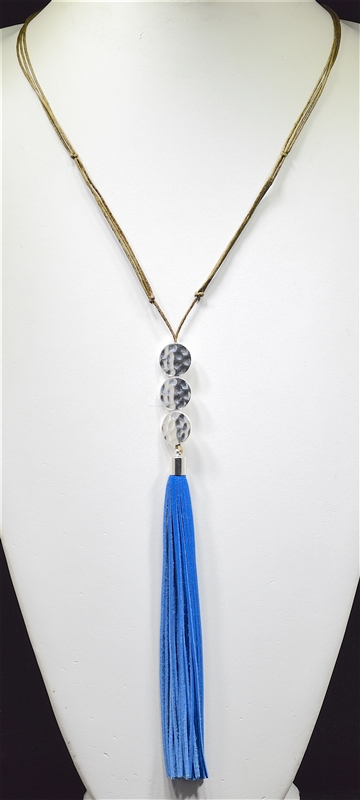 ZQN3331 HAMMERED CIRCLES TASSEL NECKLACE