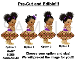 PRE-CUT Purple and Gold Kente Print Dress African Princess EDIBLE Cake Topper Image Cupcakes