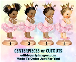 Princess Ballerina Baby Girl Centerpiece with Stand OR Cutouts, Light Pink and Gold