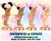 Baseball Player Baby Girl Centerpiece with Stand OR Cutouts, Pink Ruffles, Bat and Cap