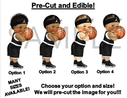 PRE-CUT Black and White Little Prince Basketball Shorts Sneakers EDIBLE Cake Topper Image
