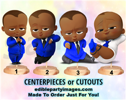 Boss Baby Boy Centerpiece with Stand OR Cut Outs, Royal Blue Suit Smooth Hair
