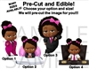 PRE-CUT Hot Pink Fuschia Black African American Sassy Boss Baby Girl EDIBLE Cake Topper Cupcakes, Boss Baby Highchair, Boss Girl Briefcase