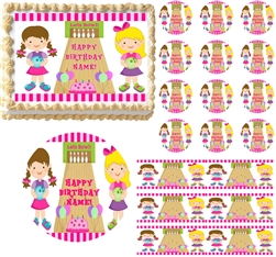 Girls Bowling Party Theme Edible Cake Topper Frosting Sheet - All Sizes!