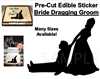 Pre-Cut Bride Dragging Groom Silhouette Edible Cake Topper Sticker Decal Wedding Cake