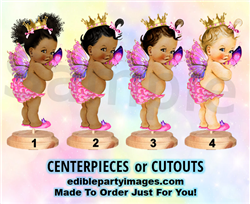Butterfly Princess Baby Girl Centerpiece with Stand OR Cutouts, Pink Lavender Purple Wings
