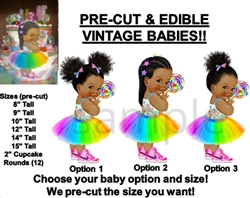 PRE-CUT Rainbow Party Dress Candy Girl Baby EDIBLE Cake Topper Image Lollipop