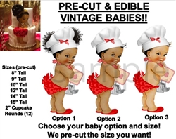 PRE-CUT Red and White Little Chef Baby Girl EDIBLE Cake Topper Image Cupcakes