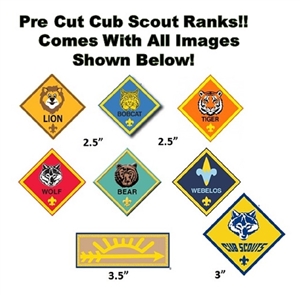 Edible Cub Scout Ranks for Cakes, Cupcakes, Cookies, Sash and more! Comes already cut!