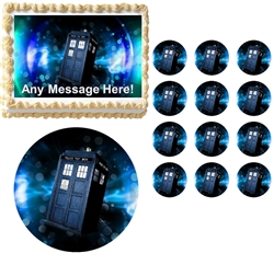Doctor Who Tardis Party Edible Cake Topper Frosting Sheet - All Sizes!