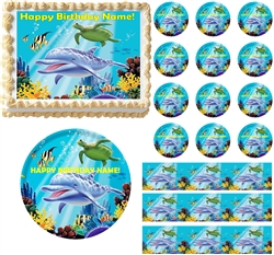 Dolphin Under the Sea Edible Cake Topper Image Cupcakes Ocean Baby Shower Edible