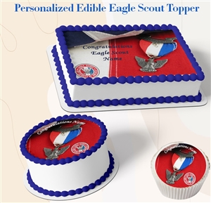 Eagle Scout aAward on Flag EDIBLE Cake Topper Image Court of Honor Cake Cupcakes