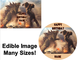 Godzilla and King Kong Fighting Edible Cake Topper Image Cupcakes