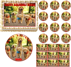 GOLDEN RETRIEVER Dog Puppy Family Edible Cake Topper Image Frosting Sheet - All Sizes!
