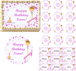 Tumbling Gymnastics Girls Edible Cake Topper Image, Gymnastics Edible Cupcakes