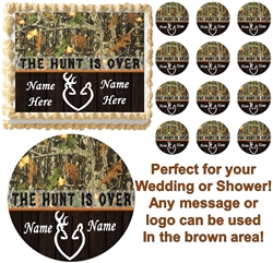 THE HUNT IS OVER Mossy Oak Camo Buck Doe Wedding or Shower Edible Cake Topper!MO