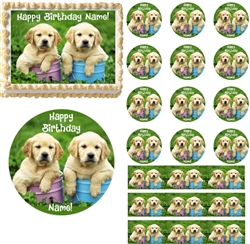 Labrador Retriever Puppies EDIBLE Cake Topper Image Cupcakes Frosting Sheet