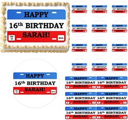 LICENSE PLATE 16th Birthday Teen Edible Cake Topper Image Frosting Sheet - All Sizes!