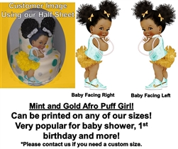 Ruffle Pants Mint Gold Dark Skin Afro Princess Baby Edible Cake Topper Image Baby Shower 1st Birthday