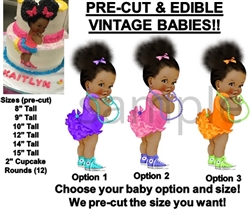 PRE-CUT Bright Colors Ruffle Pants Afro Buns Babies EDIBLE Cake Topper Image Bow