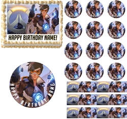 Overwatch TRACER Gaming Edible Cake Topper Image Frosting Sheet Cake Decoration