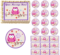 Owl Blossom Edible Cake Topper Image First Birthday Baby Shower Owl Cake