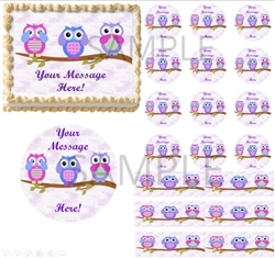 Owls on Tree Branch EDIBLE Cake Topper Image See Hear Speak No Evil Cake Owl