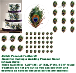 Individual PEACOCK FEATHER Print Edible Cake Topper Image-Great for Weddings!