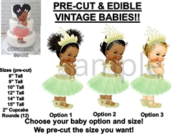PRE-CUT Green Leaf Tulle Party Dress Girl EDIBLE Cake Topper Image Ballet Shoes