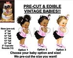 PRE-CUT Pink Black Ruffle Pants Vintage Baby EDIBLE Cake Topper Image Afro Puffs