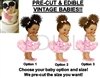 PRE-CUT Pink Camo Princess Ballerina Afro Baby Girl EDIBLE Cake Topper Image Cupcakes